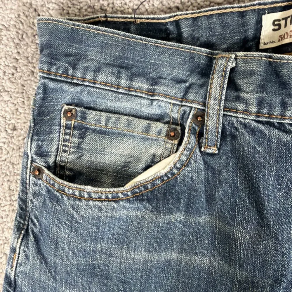 Levis 505 Jeans Mens 32x30 Faded Whiskered Denim Straight Leg Y2K Honeycomb Work
